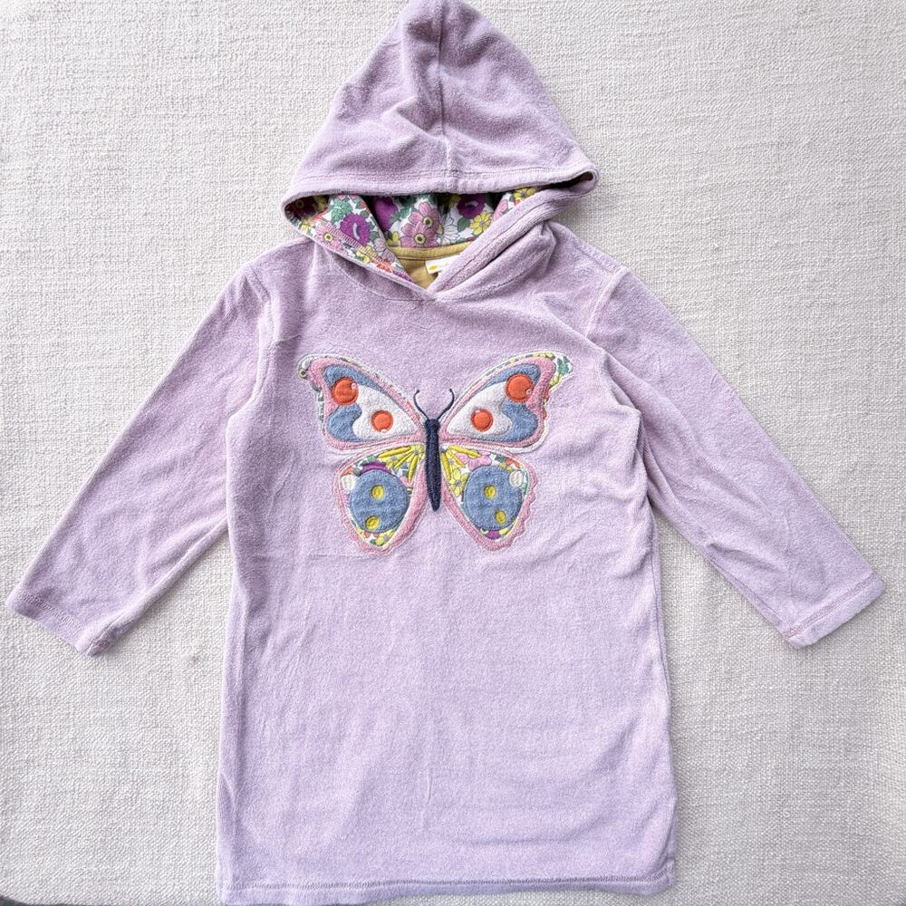 Mini Boden Purple Terry Butterfly Hooded Swim Coverup GUC 6/7